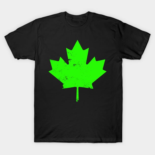 Green Distressed Canada Maple Leaf T-Shirt by DazzlingApparel